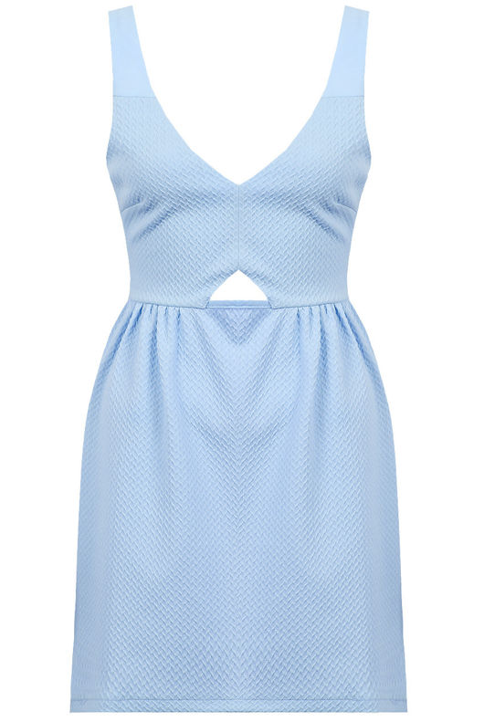Sky Cut Out Front Textured Skater Dress