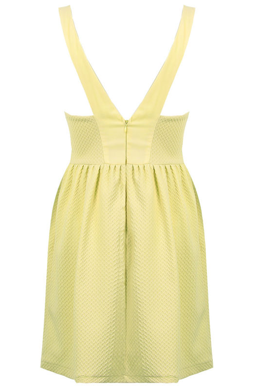 Yellow Cut Out Front Textured Skater Dress
