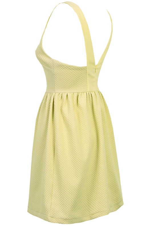 Yellow Cut Out Front Textured Skater Dress
