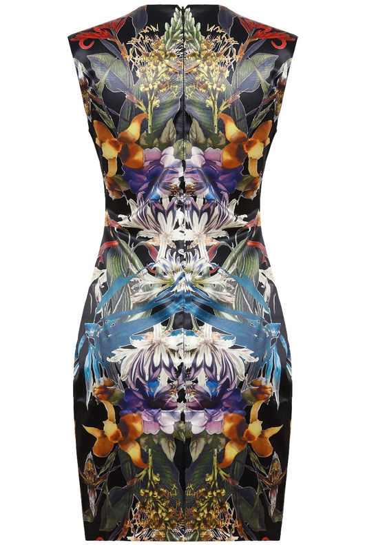 Black Contrast Floral Print Bodycon Dress