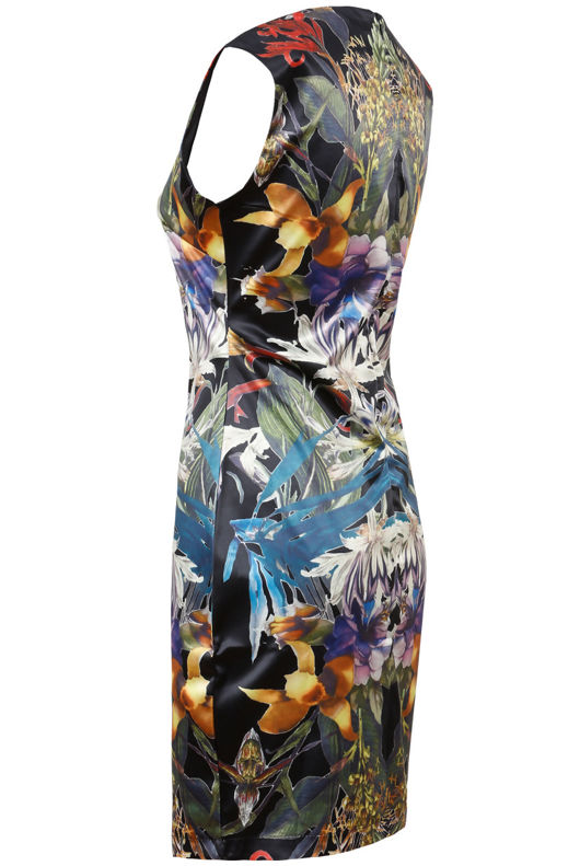 Black Contrast Floral Print Bodycon Dress