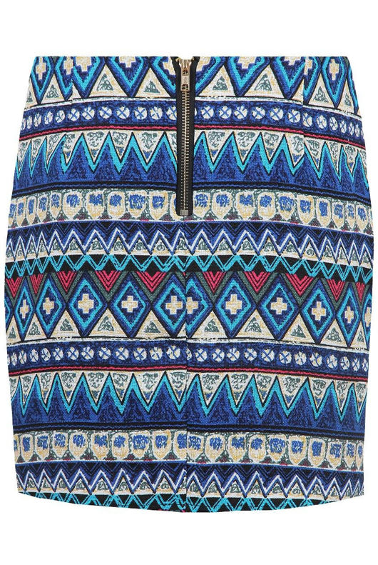 Blue Wavy Print Back Zip Up Knitted Skirts