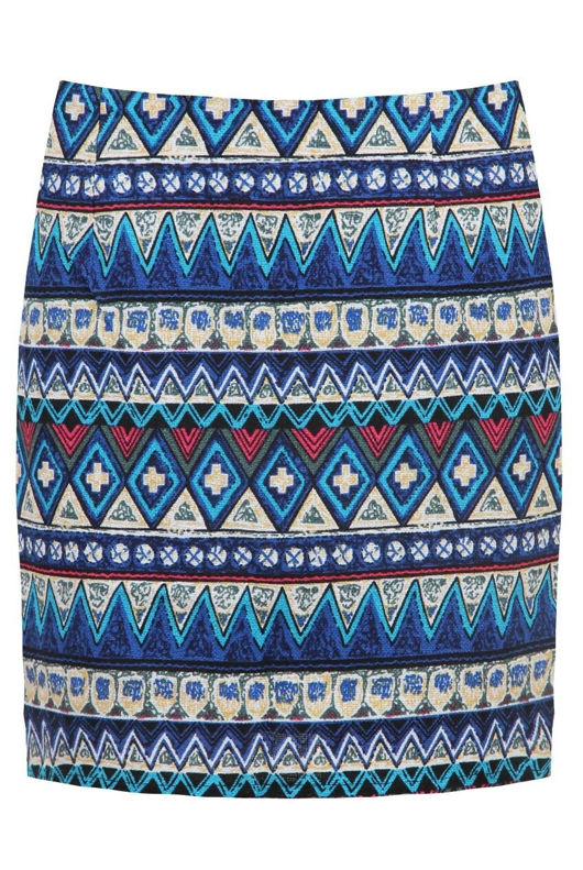 Blue Wavy Print Back Zip Up Knitted Skirts