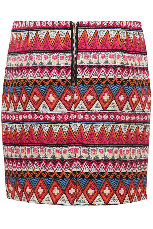 Burgundy Wavy Print Back Zip Up Knitted Skirts