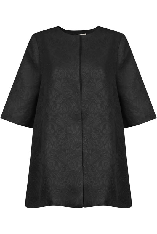 Black Floral Detail Swing Button Up Coat
