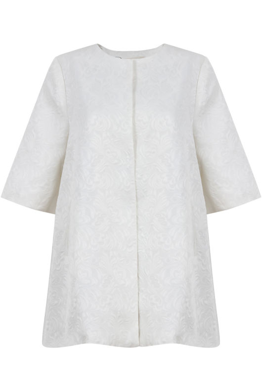 Cream Floral Detail Swing Button Up Coat
