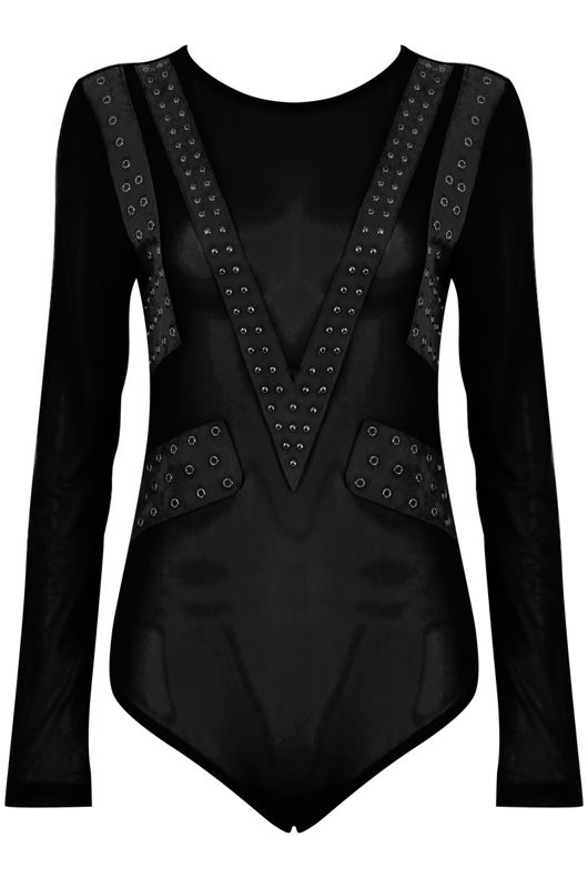 Mesh Body Eyelet Detail Bodysuits