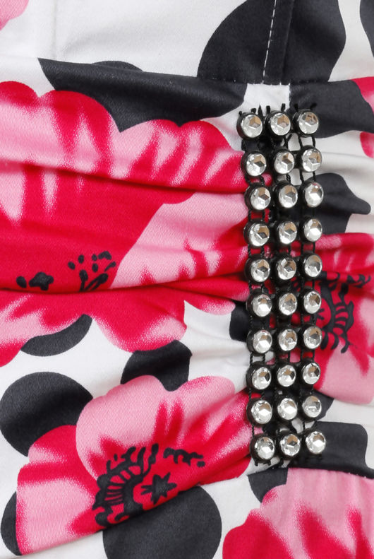 Pink and Black Floral Print Body Con Dress