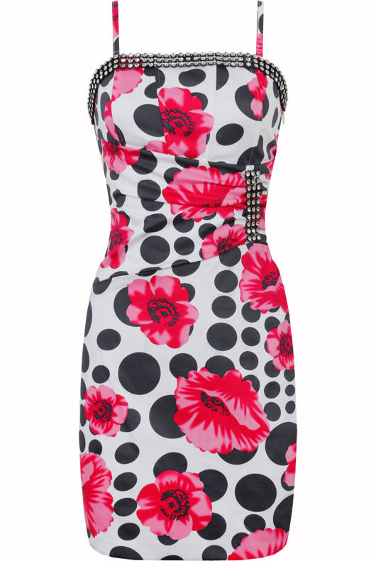 Pink and Black Floral Print Body Con Dress