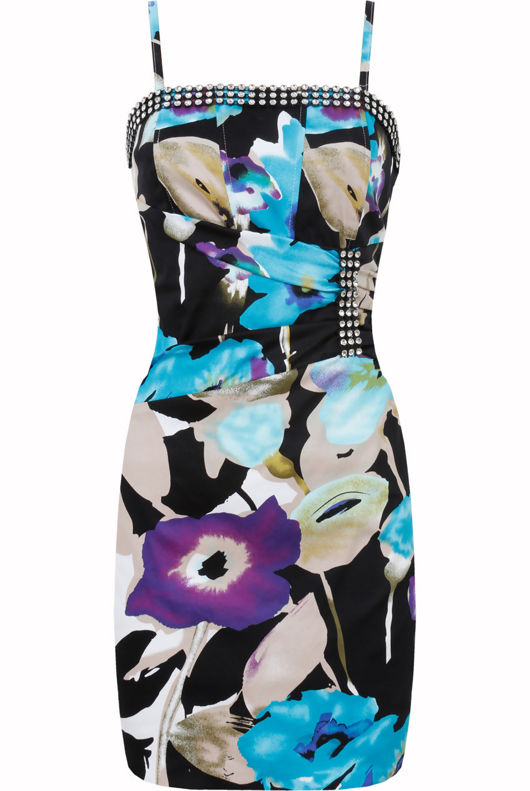 Blue Floral Print Body Con Dress