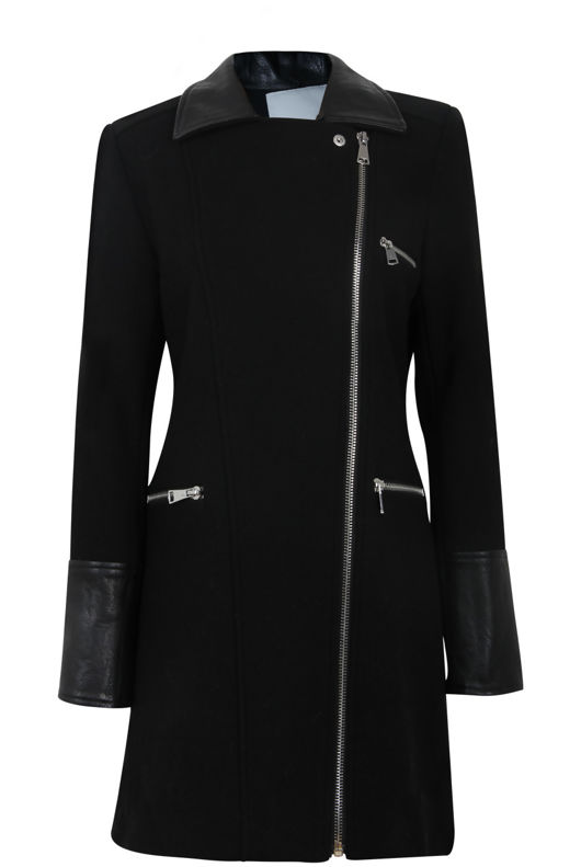 Black faux Fur Collar Biker Coat 