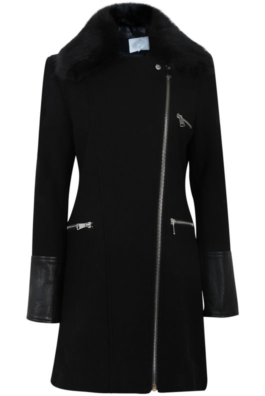 Black faux Fur Collar Biker Coat 