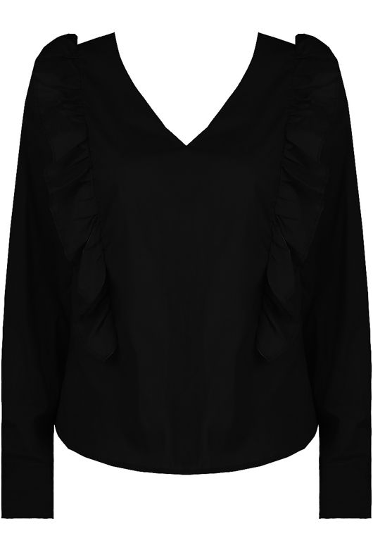 Black Front Low Neck Frilled Tops 
