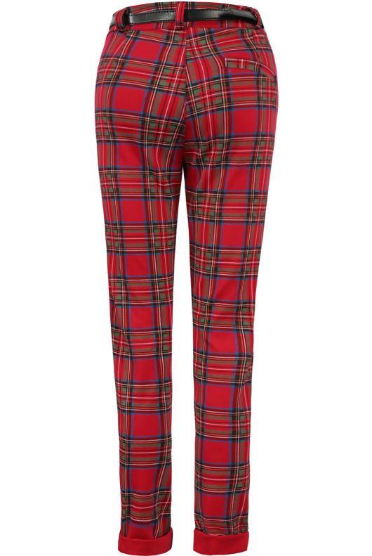Red Check Belted Trousers