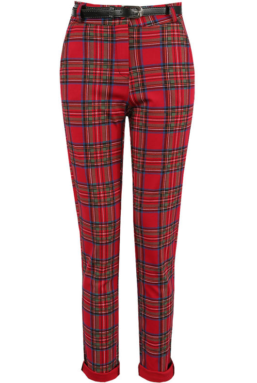 Red Check Belted Trousers
