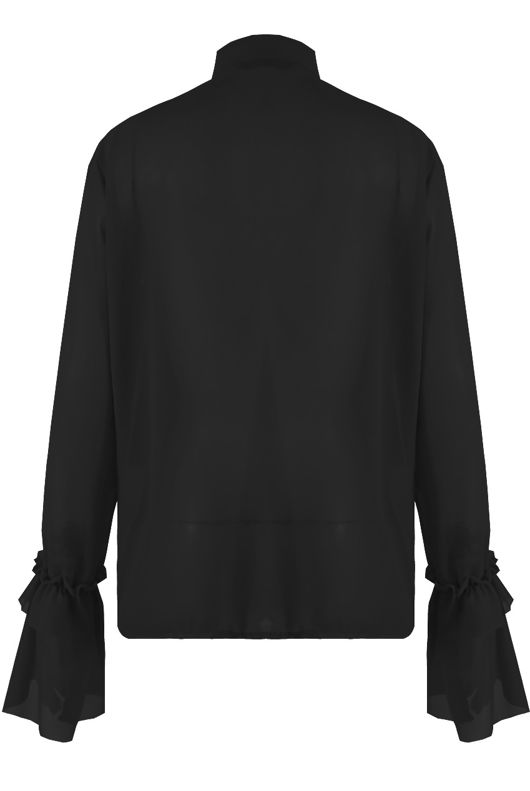 Black Tiers Ruffle Button Down Shirt 