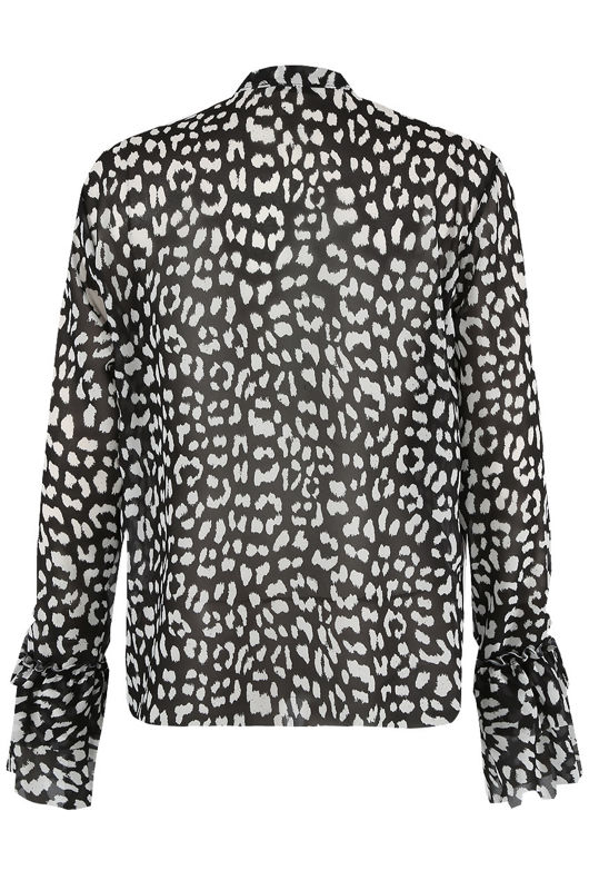 Black Leopard Print Ruffles Trim Shirt