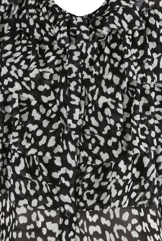 Black Leopard Print Ruffles Trim Shirt