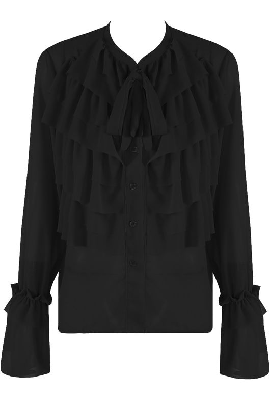 Black Tiers Ruffle Button Down Shirt 