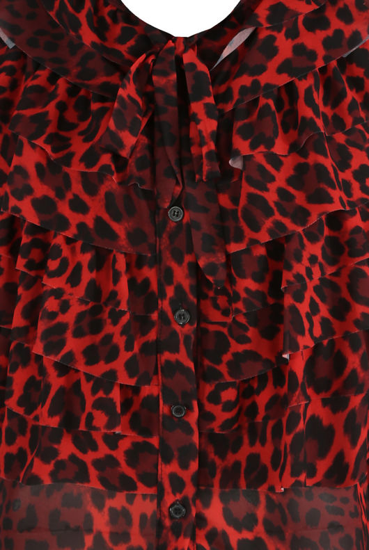 Red Leopard Print Ruffles Trim Shirt