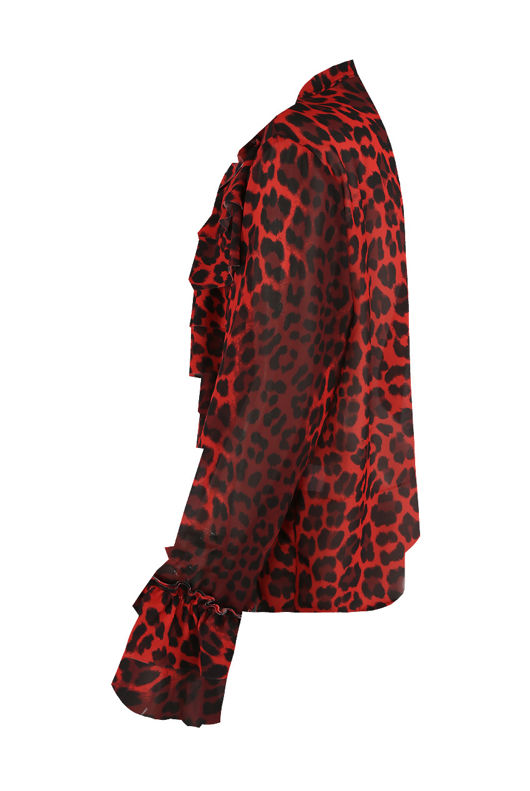 Red Leopard Print Ruffles Trim Shirt