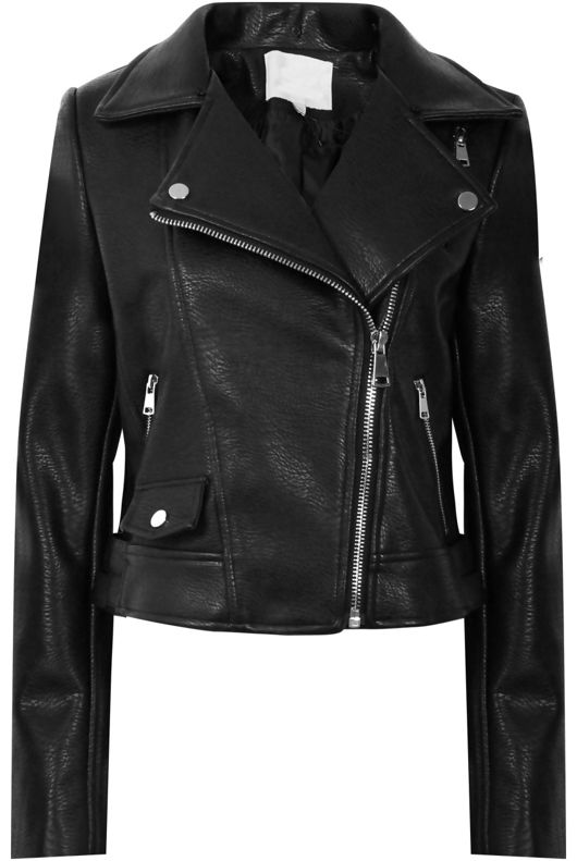Black Detachable Fur Collar PU Biker Jacket