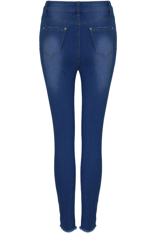 Mid Blue Skinny High Waisted Slashed Jeans