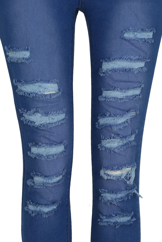 Mid Blue Skinny High Waisted Slashed Jeans