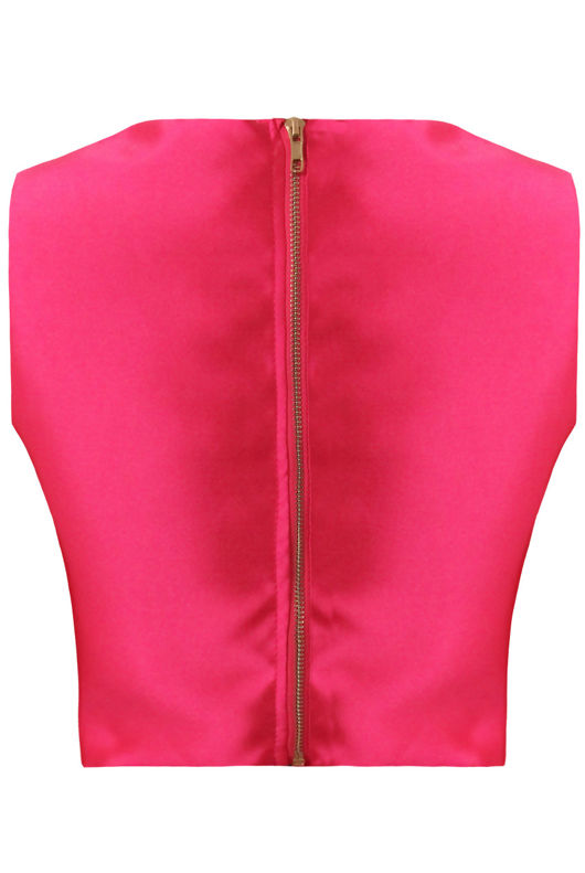 Cross Front Satin Crop Top In Fuchsia