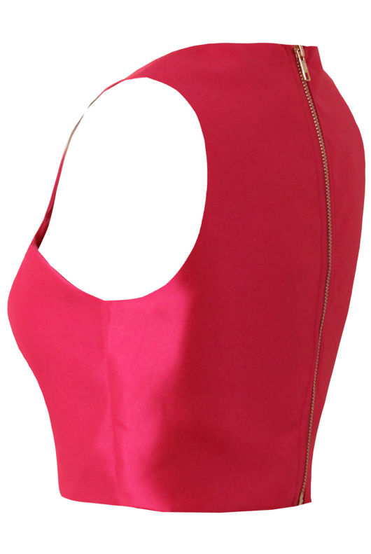 Cross Front Satin Crop Top In Fuchsia