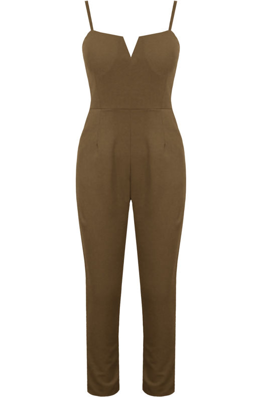 Khaki V-Front Celebrity Jumpsuit