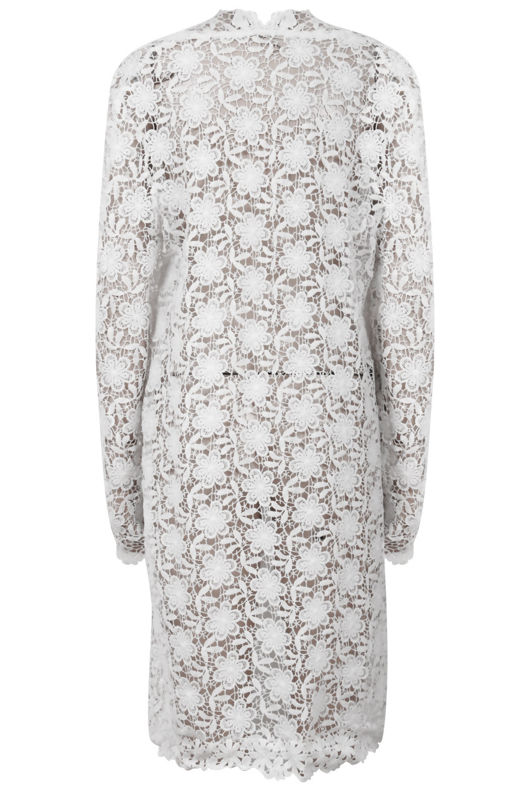 Cream Lace Pattern Long Cardigan