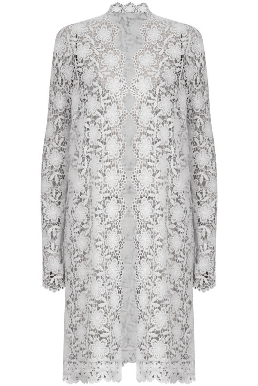 Cream Lace Pattern Long Cardigan