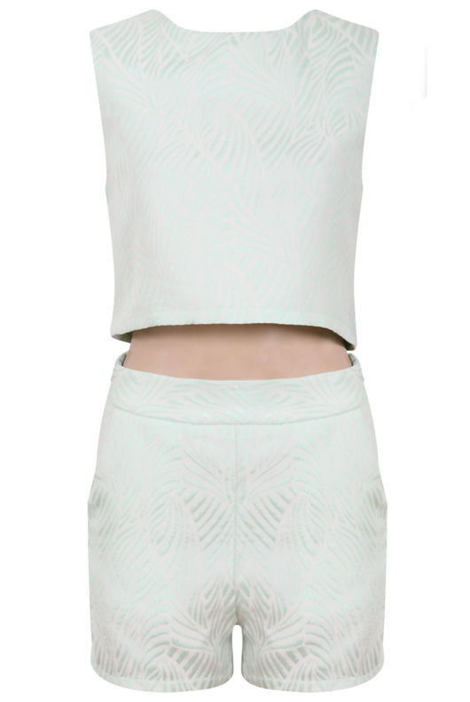 Mint Embossed Crop Top & Shorts