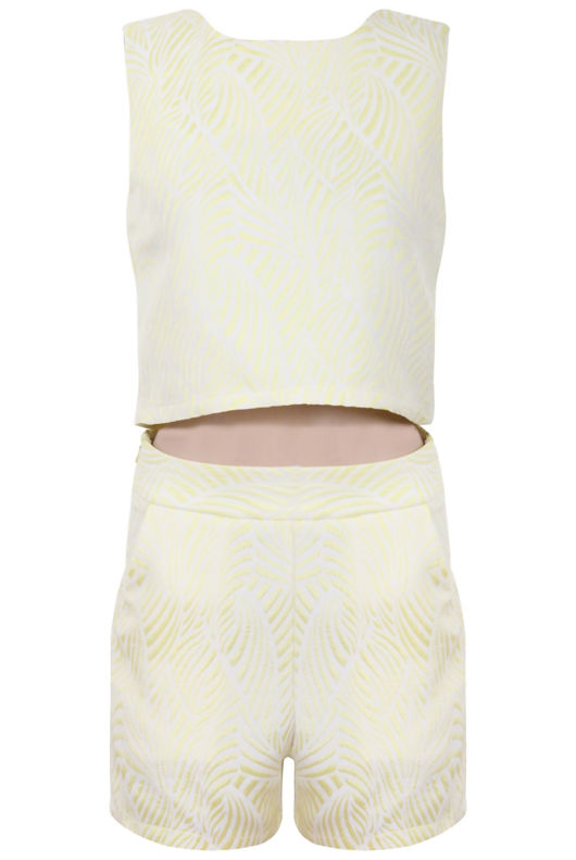 Yellow Embossed Crop Top & Shorts