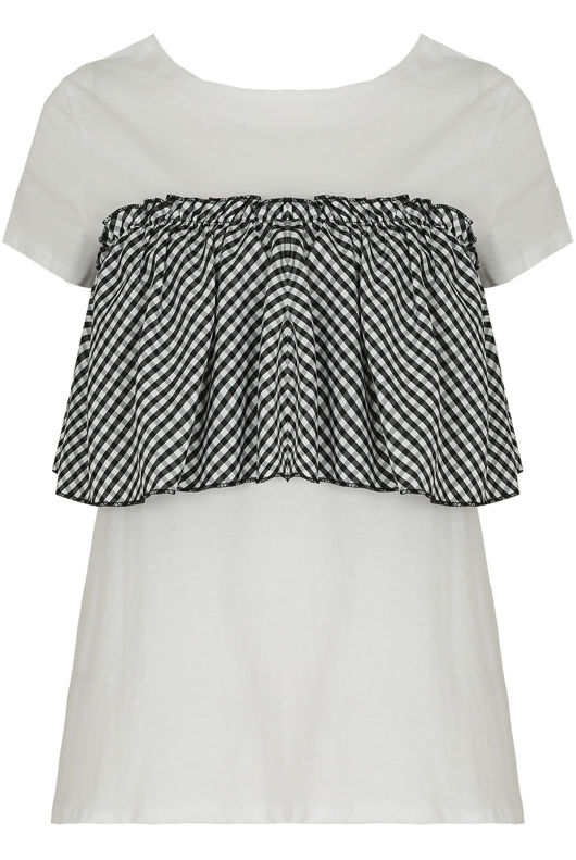 White Contrast Gingham Back Tie Up Tees