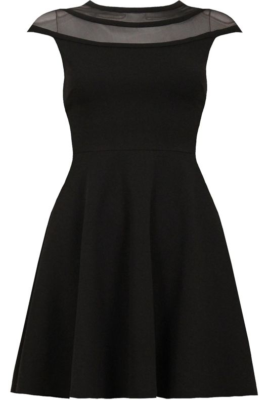 Black Block Colour Netted Side Zip Up Flared Dress