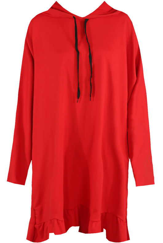 Red Hooded Tie Up Jumper Dress