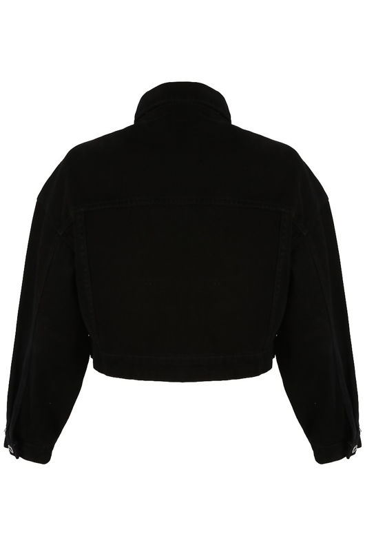 Black Denim Cropped Button Up Jacket