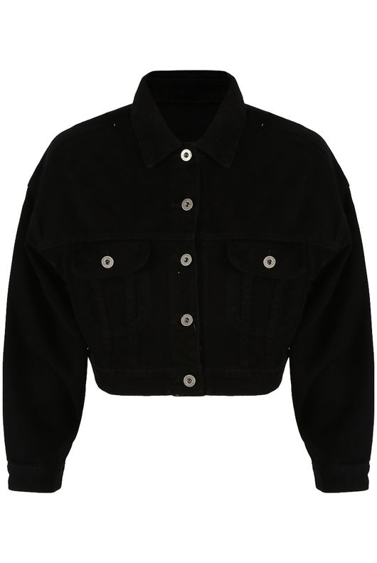 Black Denim Cropped Button Up Jacket