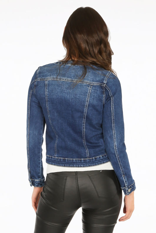 Pearls & Stones Trim Dark Denim Jacket