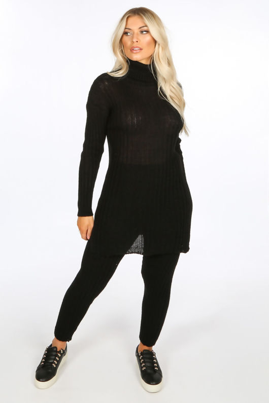 Black Polo Neck Loungewear Set