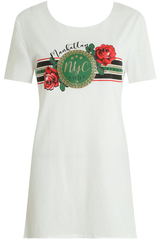 White NYC Embossed T-Shirt Dress