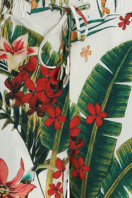 White Tropical Front Tie Up Palazzo Trouser