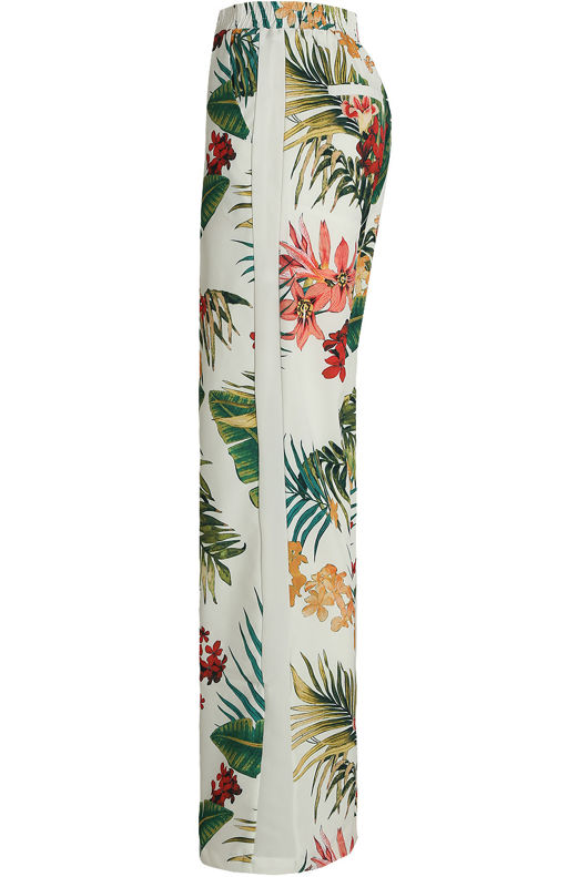 White Tropical Front Tie Up Palazzo Trouser