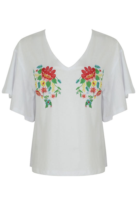 White Floral Embroidered T-shirt