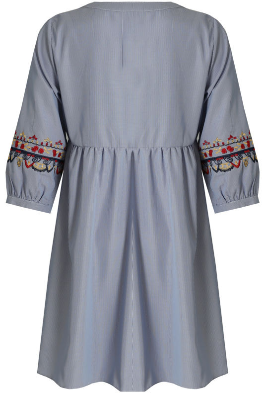Blue Striped Embroidery Shift Dress