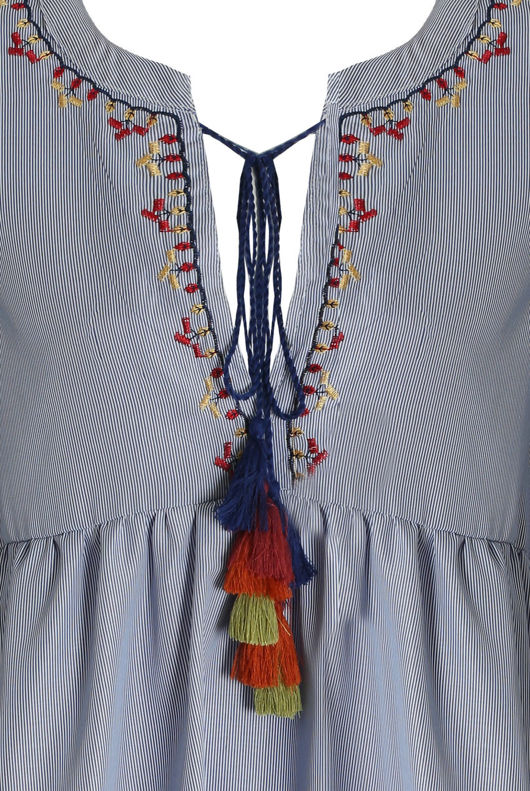 Blue Striped Embroidery Shift Dress