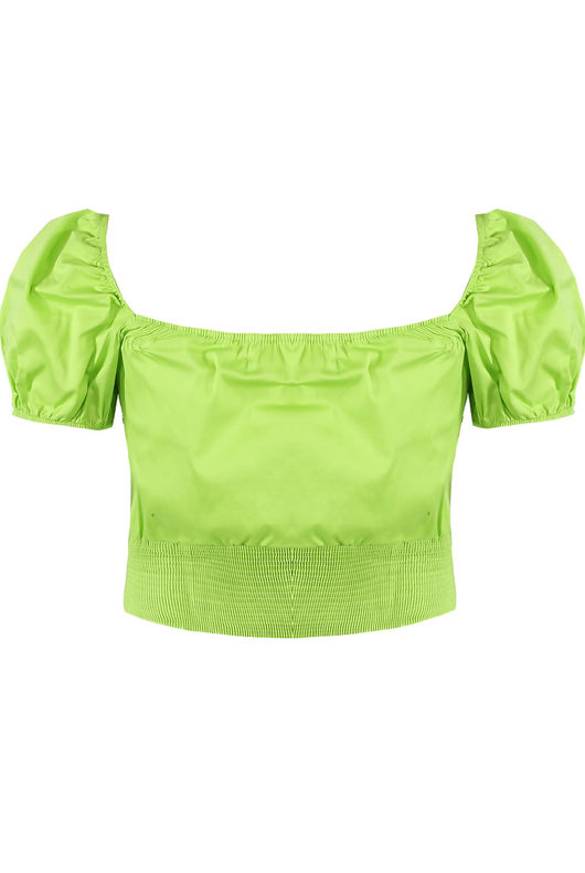 Green Ruched Shirred Bardot Blouse