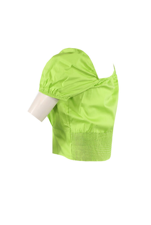 Green Ruched Shirred Bardot Blouse